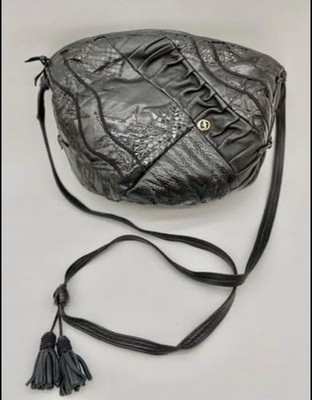 Carlo Fiori 1980 s Black Exotic Leather Patchwork Crossbody Handbag