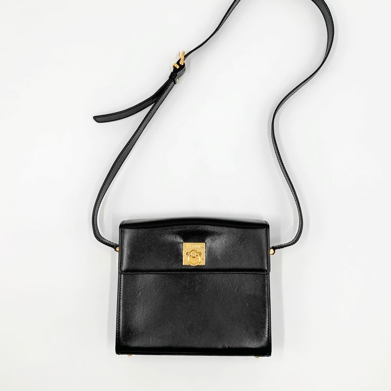 Celine Shoulder Bag Leather Black Crossbody Square Vintage Luxury 143692809