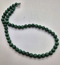 Vintage Malachite Bead Beaded Green Necklace 925 Sterling Silver Clasp