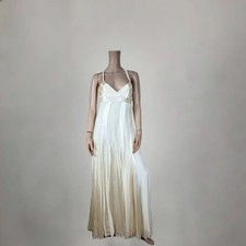 New BCBG Angel Cream White Halter Silk Formal Evening Maxi Gown