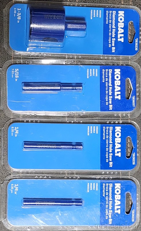 4 Kobalt Diamond Hole Saw Bits 3 Sizes 1-3/8" 5/16" & Two 1/4" Dry/Wet Use NEW!