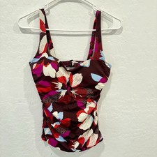 ATHLETA Brown Square Neck Hero Bloom Decadent Chocolate Tankini Top Size 34D/DD