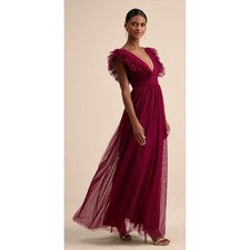 Lulus Simply Delighted Burgundy Mesh Ruffled Backless Maxi Dress XL