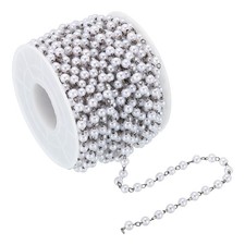 10m/33 Feet Faux Pearl Beading Chain, 4mm Brass Chain Link Style 1, Dark Silver