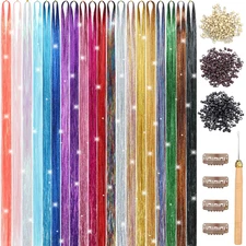 Hair Tinsel Kit 20 Colors 4800 Strands Fairy Hair Tinsel Heat Resistant 48 Inche