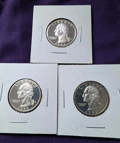 1993-S, 1995-S, 1995-S Lot of SILVER DCAM Proof Washington Quarters, 90% Silver
