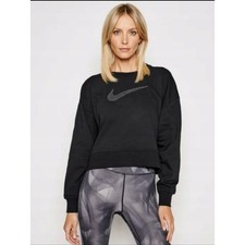 Nike Black Cropped Crew Sweatshirt with Gray Swoosh - Women's Size Small