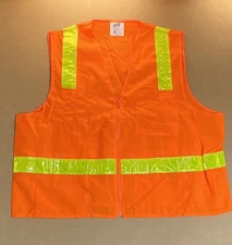 Reflective Orange Safety Vest ANSI Class 2 Level 2, Zipper ERB Men's Size 2X
