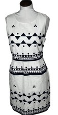 J. Crew Black & White Design Cotton Dress sz 10 Short Sleeves Side Pockets