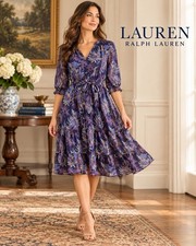 Lauren Ralph Lauren Navy Blue Paisley Floral Tiered Midi Dress  Sz 12 Boho Chic