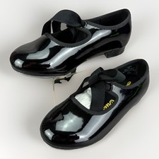 Trimfoot Girls Tap Dance Shoes Black Patent Size 8.5W Mary Jane Lace Tie