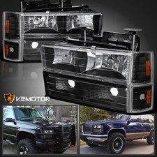 Fits 1994-1998 Gmc Ck 1500 2500 3500 Sierra Yukon Black Headlights Bumper Lamps Fits 1994-1998 Gmc Ck 1500 2500 3500 Sierra Yukon Black Headlights Bumper Lamps