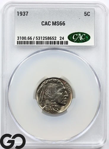 1937 Buffalo Nickel CAC MS 66 ** Lustrous Premium Quality Blazer!