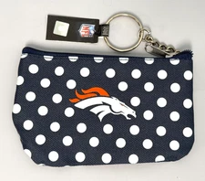Denver Broncos Football Logo Nylon Polka Dot Zippered Coin Purse Keychain