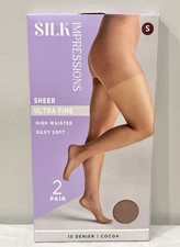 Silk Impressions Fine Sheer Ultra Fine 2-pack High Waisted Cocoa Size S
