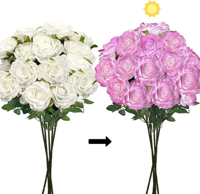 Farbwechselnder künstlicher Rosenstrauß - 5 Stück 15 Blüten Real Touch Blumen mit