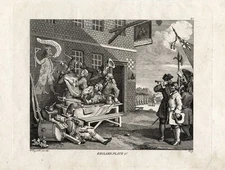 2 Antique Prints-ENGLAND-FRANCE-INVASION-Hogarth-1820