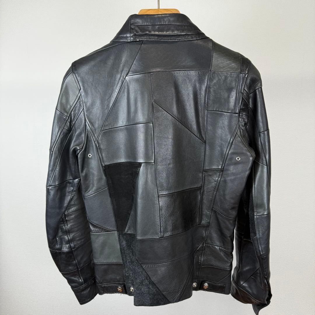 Roar MIX Leather Patchwork Zip Jacket Black Used - image 2