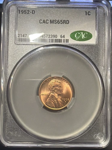 1952-D Lincoln Cent CAC MS 65 RD
