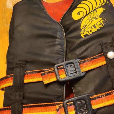 Maherajah Black Life Jacket with Yellow Logo and Red-Orange Straps