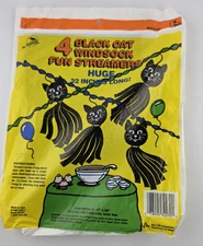 Vtg Sun Hill Black Cat Windsock Fun Streamers 1993 4 each 17" x 35" Sealed