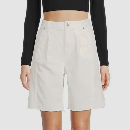 $325 Derek Lam 10 Crosby Women White Von Frayed Denim Bermuda Shorts Size 25