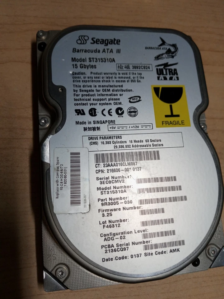 SEAGATE BARRACUDA ATA III 15 GB 7.2K 2MB ATA 3.5'' ST315310A IDE 40 PIN TESTED - Image 2 of 4
