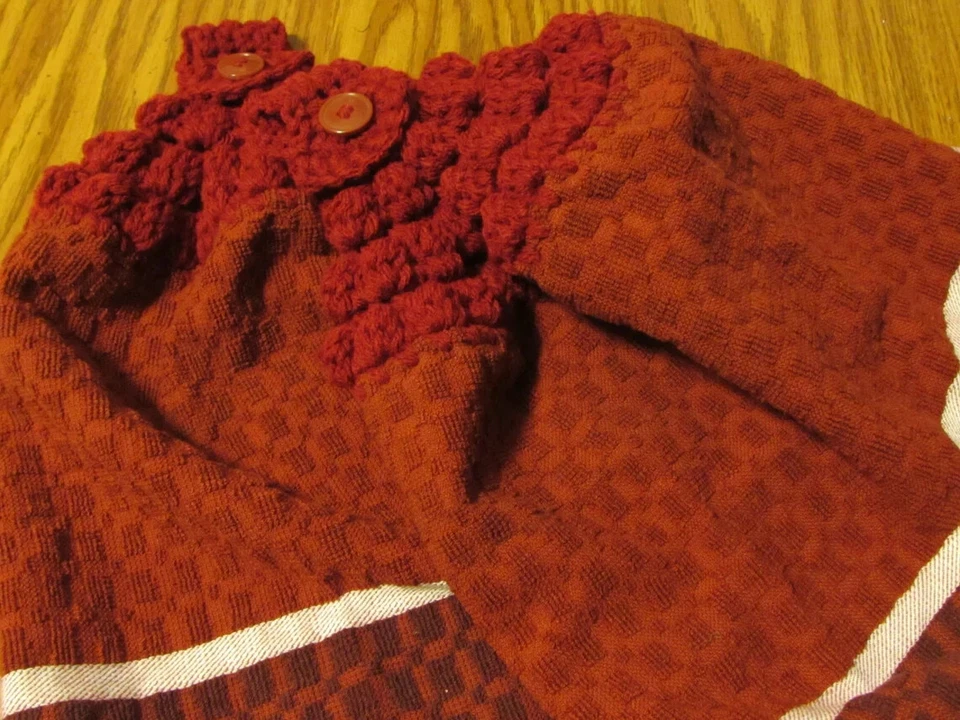 2 Hanging Kitchen Dish Towel Burgundy Set Crochet Tops Handmade Red - Изображение 4 из 4