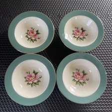 4 Vintage Homer Laughlin 6" Dessert Bowls Empire Green Floral Century Service