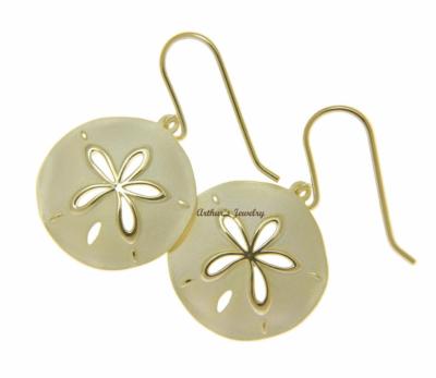 YELLOW GOLD PLATED 925 SILVER HAWAIIAN SAND DOLLAR HOOK EARRINGS