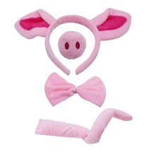 Pig Costume Accessories Set, Dress Up Pig Ears Headband Nose Tail with Bow Tie