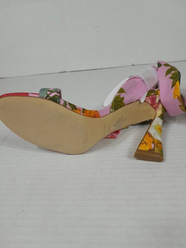 Nine West Womens Kelsie Ankle Wrap Sandals Heels Sz 5.5 Shoe Pink Floral Nwob - Picture 8 of 9