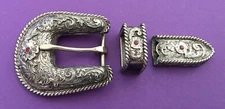 Rare Vintage Heavy Sterling Silver Vogt ELK Creek Style Ranger Belt Buckle Set