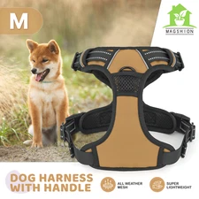 Brown No Pull Reflective Dog Pet Harness Control Handle Adjustable Control Vest