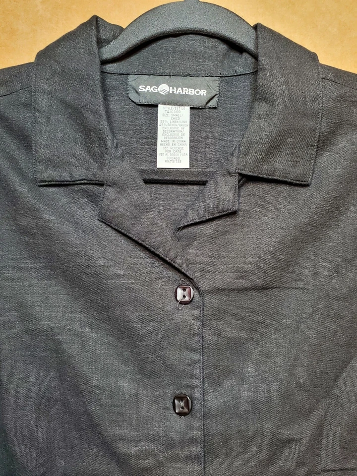 Sag Harbor Womens Button Shirt Top Blouse Small Black Embroidered Beaded Linen - Image 2 of 4