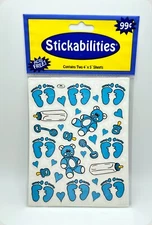 Baby Boy Foot Prints Blue NEW pack 2 Sheets Stickabilities Scrapbook Stickers!