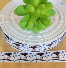 7/8" (1 YD) Snoopy Snow Skiing Grosgrain Ribbon Lanyard Hair Bow Gift Wrap 