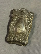 Antique Sterling Silver Art Nouveau Match Safe Vesta Case engraved one side