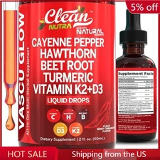 Clean Nutra Organic Cayenne Pepper Liquid Drops Supplement Vitamin D3 K2 60ml