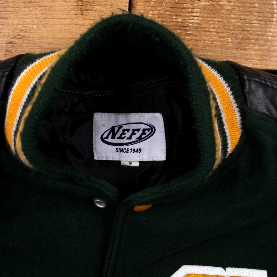 Vintage Neff Varsity Jacket S Bomber Letterman Green - Image 3 of 4
