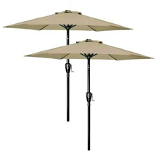 2 Pack 7.5ft Umbrella Outdoor with Push Button Tilt/Crank for Garden Pool Tan