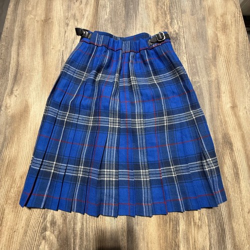 Vintage Highland Home Industries Kilt Skirt Blue Tartan Wool Preppy Age 7/8
