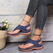 Womens Orthopedic Sandals Casual Flat Flip Flops Ladies Low Wedge Shoes Size UK