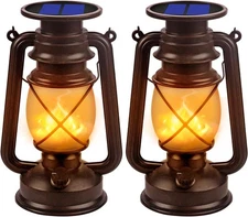 Solar Lantern Outdoor Hanging Lights Dancing Flame Led 2pack, Bronze 