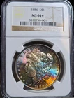 1886 Morgan Silver Dollar NGC MS64 STAR Textile Rainbow Neon Monster Toned Coin