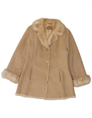 Gerry Weber Womens Oversized Sherpa Overcoat UK 12 Medium Beige Polyester CK20