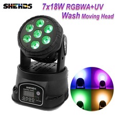SHEHDS 7x18W 7LED RGBWA UV Moving Head Lighting Wash DMX Disco DJ Music KTV