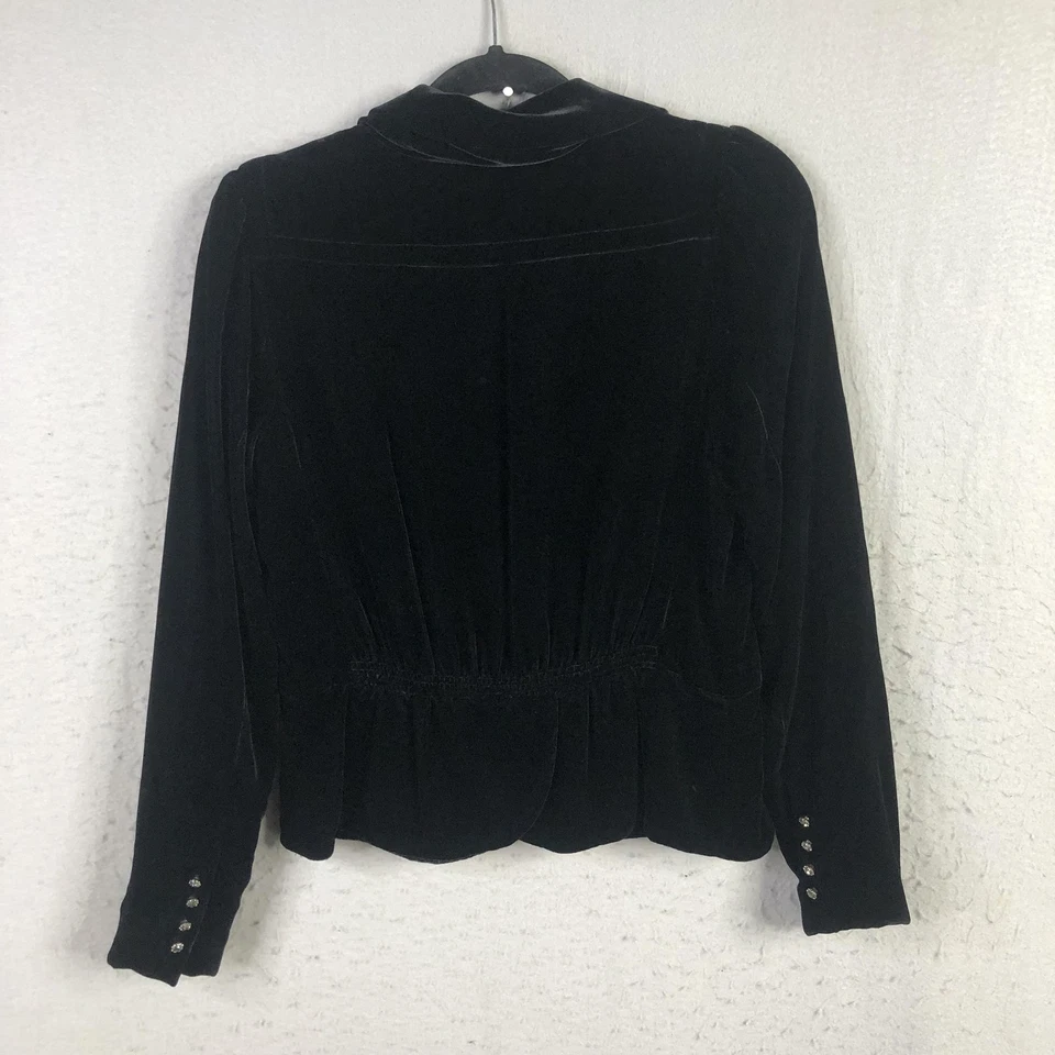 Juicy Couture Blazer Womens 10 Black Velvet Crystal Buttons Silk Lined Jacket - Image 2 of 4