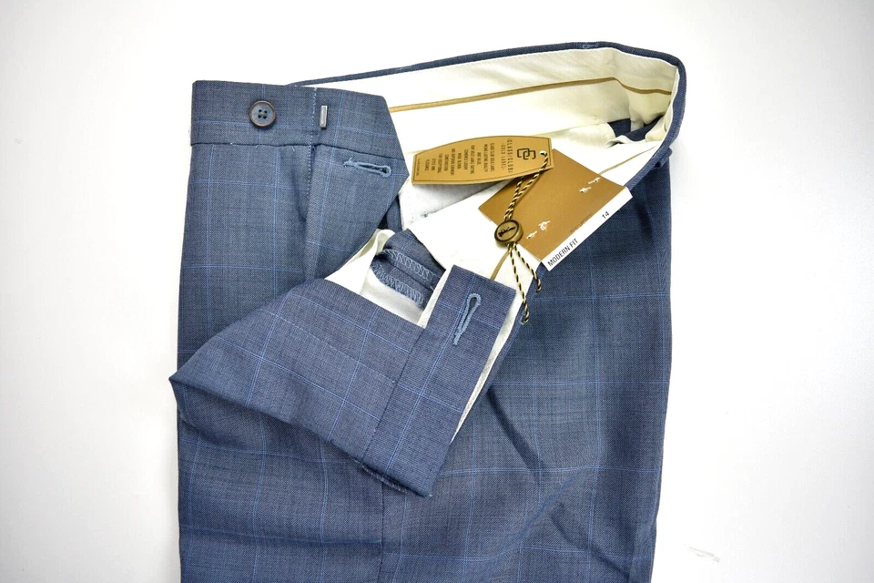 Pantalón Clase/Club Etiqueta Dorada Ajuste Moderno Azul Cuadros Lana Frente Plano Talla: 14 Foto 3 de 4
