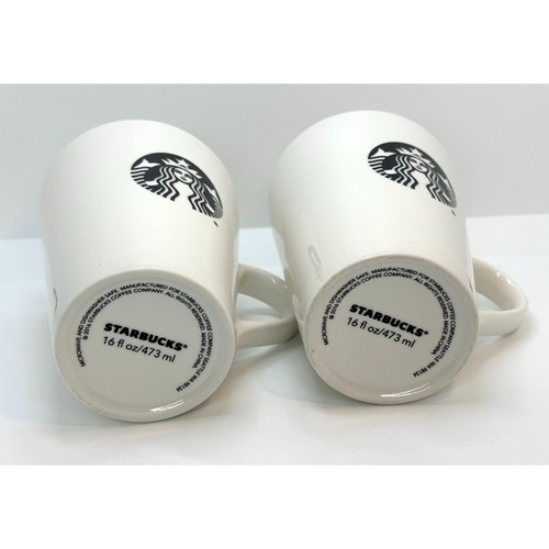 2 Starbucks Mermaid Siren Logo White Black Ceramic Coffee Tea Mug Cup 16 oz - Picture 9 of 10